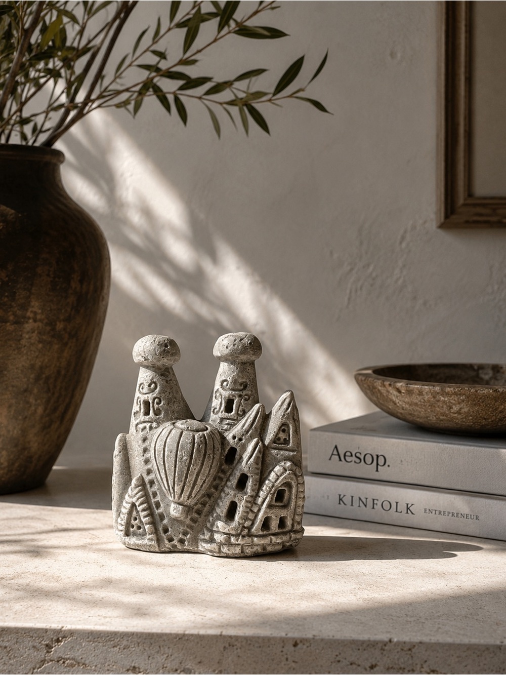 Handmade Cappadocia Turkey Stone Sculpture Fairy Chimneys Souvenir Decor- Grey